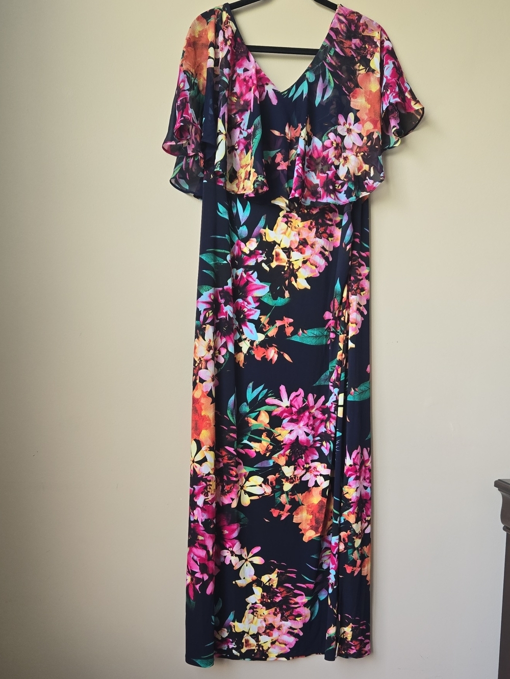 connected apparel Navy Floral Ruffle Maxi Dress